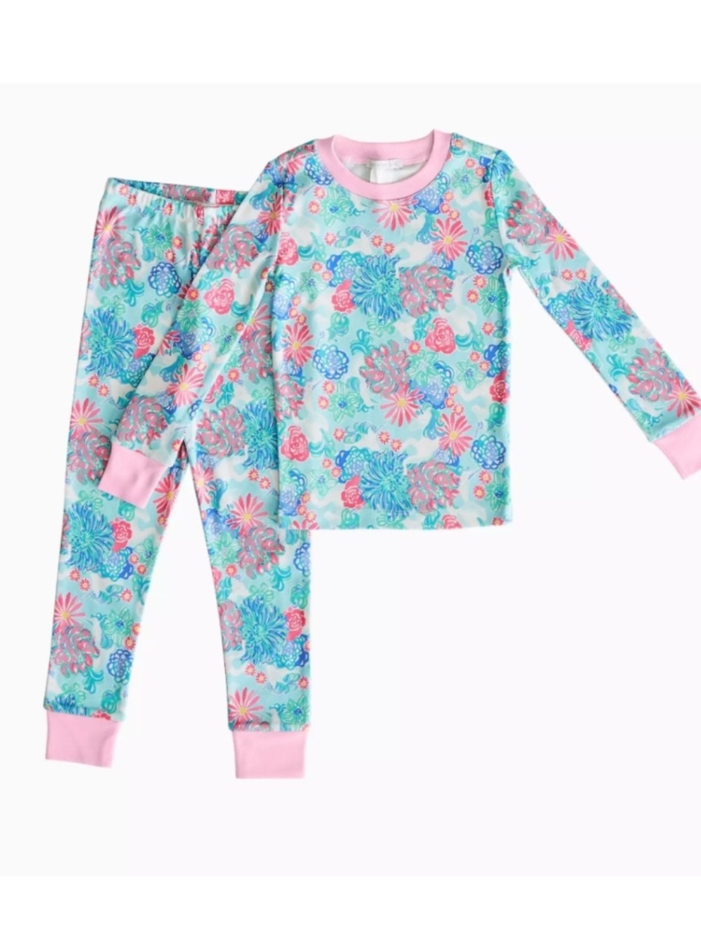 Lily Pulitzer Pottery Barn Kids Blue Pink Floral Pajama Set Size 6 - Picture 2 of 6